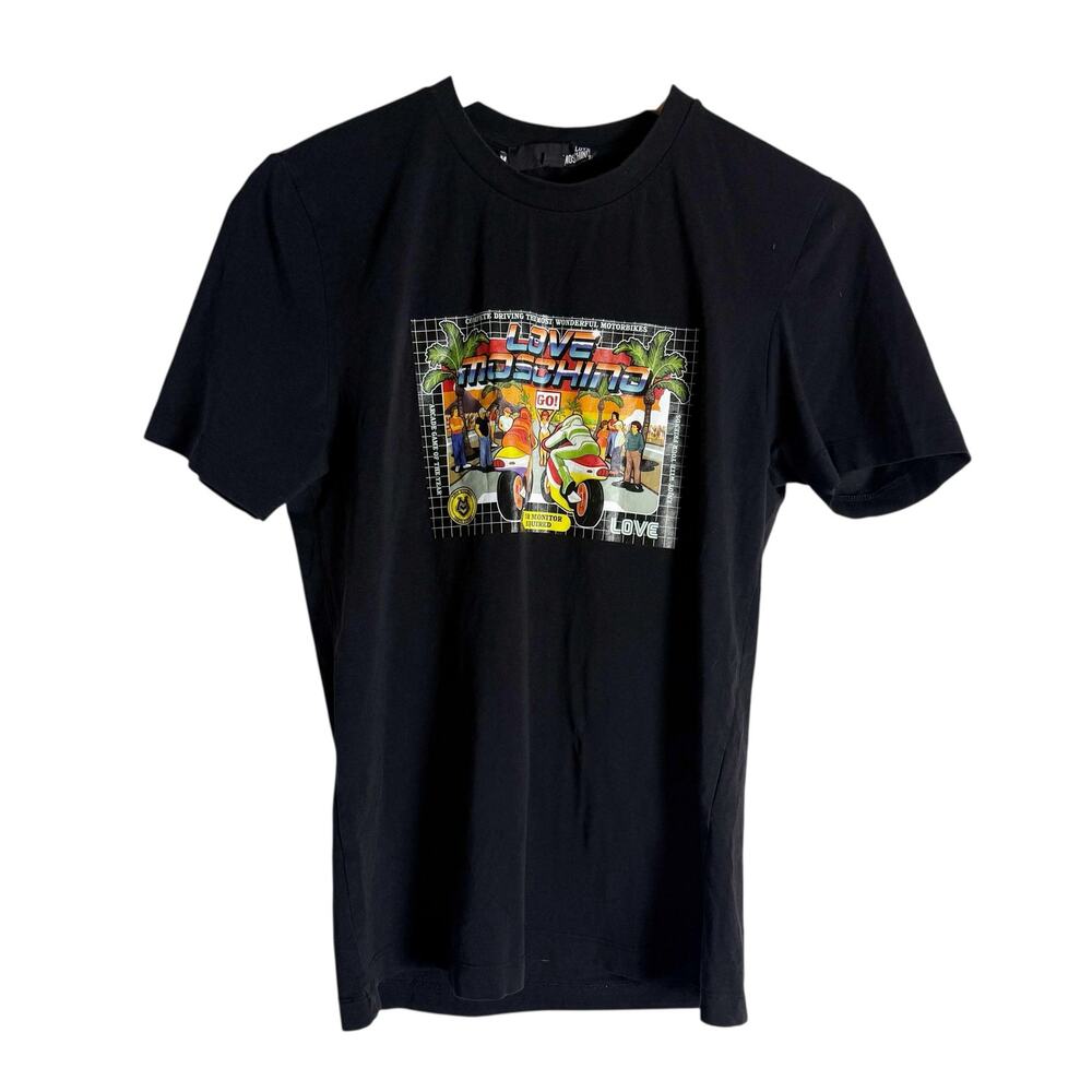Love Moschino Retro Motorbike Racing Arcade Game Graphic T-Shirt Size M